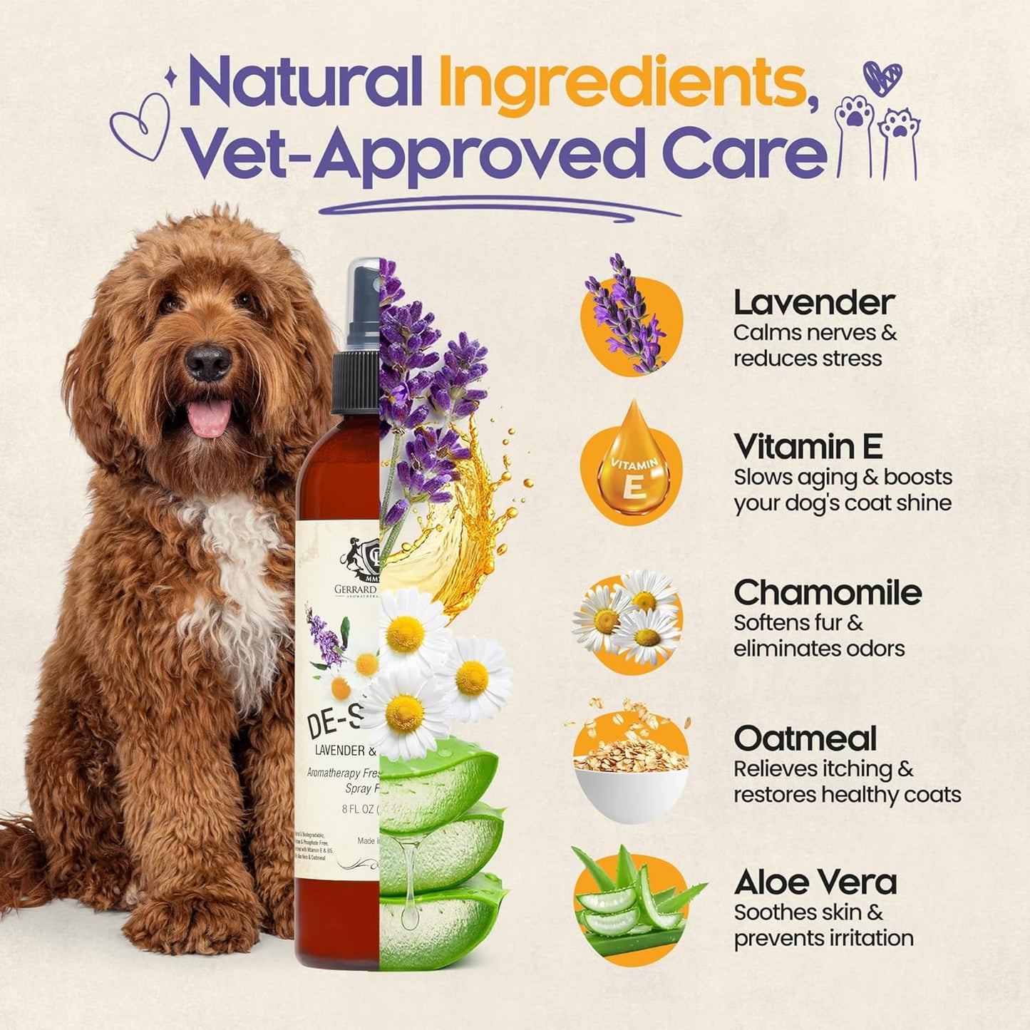 Dog Perfume Spray Long Lasting Chamomile & Lavender 8 Fl Oz, Dog Cologne Spray Long Lasting for Groomers, Calming Deodorizer Perfume for Dogs, Pet Puppy Deodorizing Fragrance by Gerrard Larriett