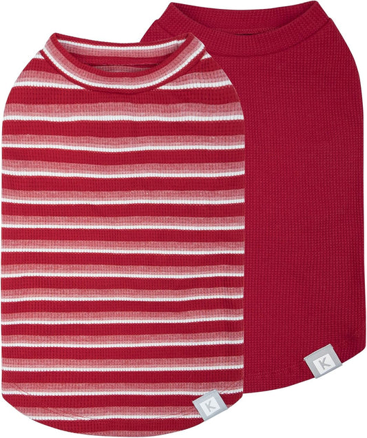 KYEESE 2Pack Waffle Dog Shirts for Small Dogs Stretchy Dog T-Shirts Lightweight Pet Tank Top Sleeveless Striped Dogs Shrit Vest Breathable, Large, Red+Striped