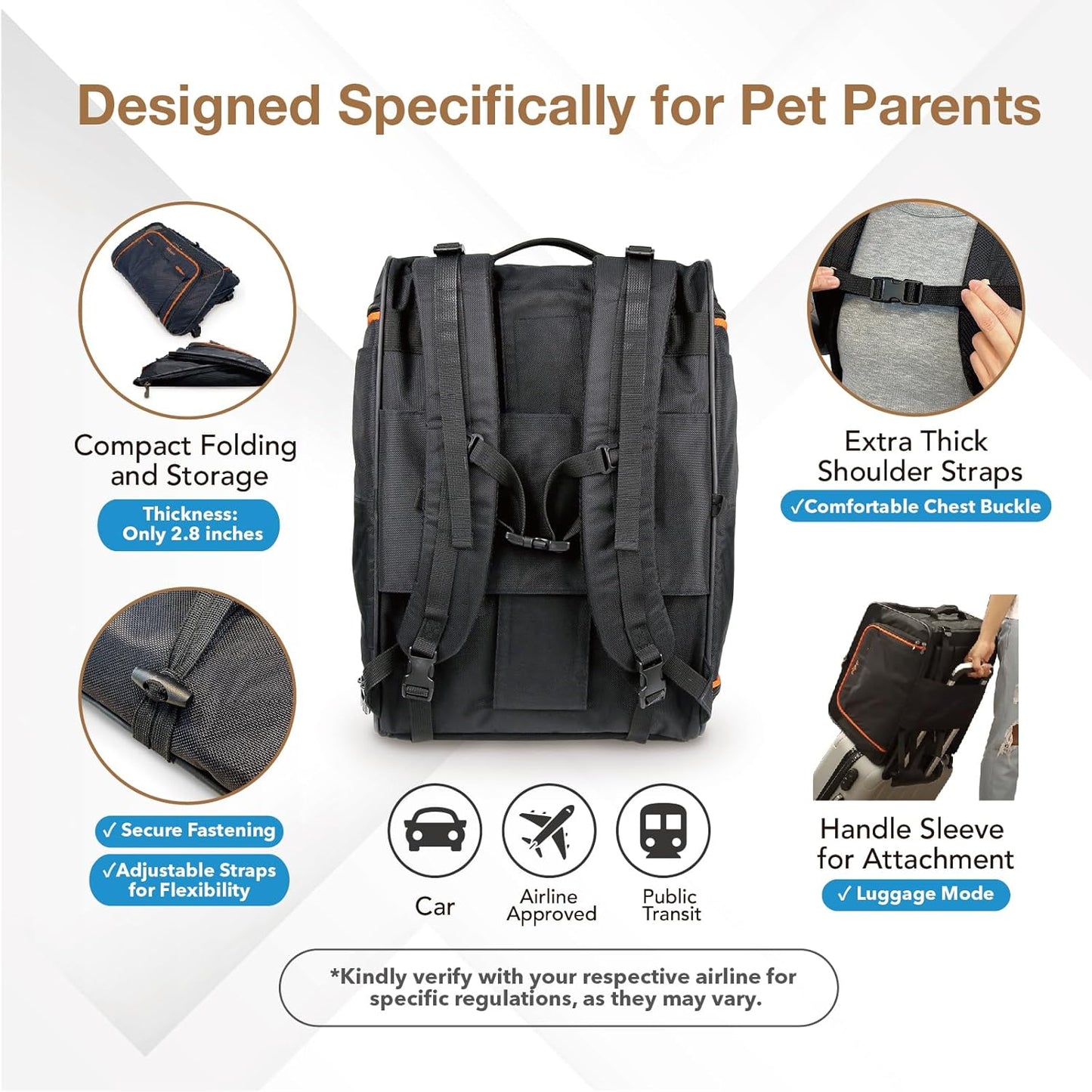 ibiyaya - Compact 3-in-1 Convertible and Foldable Small Pet Carrier and Stroller Combo System, Travel Friendly Cat Stroller and Dog Stroller - Pets up to 17 Pounds - Black