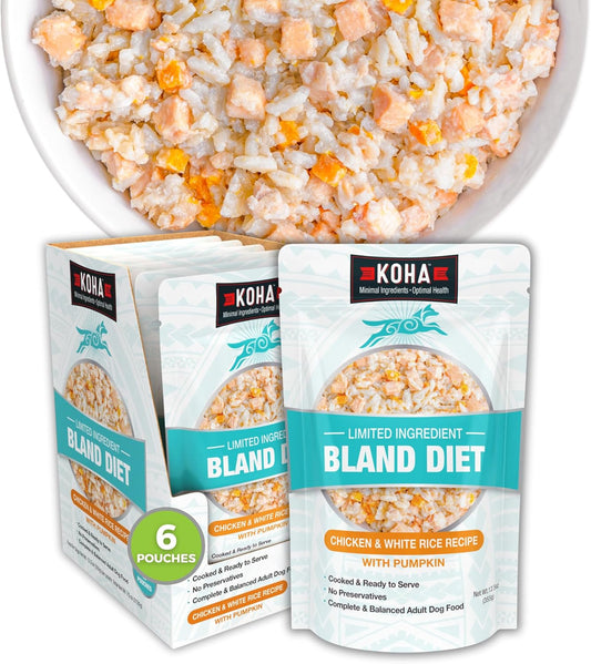KOHA Limited Ingredient Bland Diet for Dogs, Chicken and White Rice Sensitive Stomach Wet Dog Food, Sold in Over 5,000 Vet Clinics & Pet Stores, Gentle Easy to Digest Bland Diet Dog Food, Pack of 6