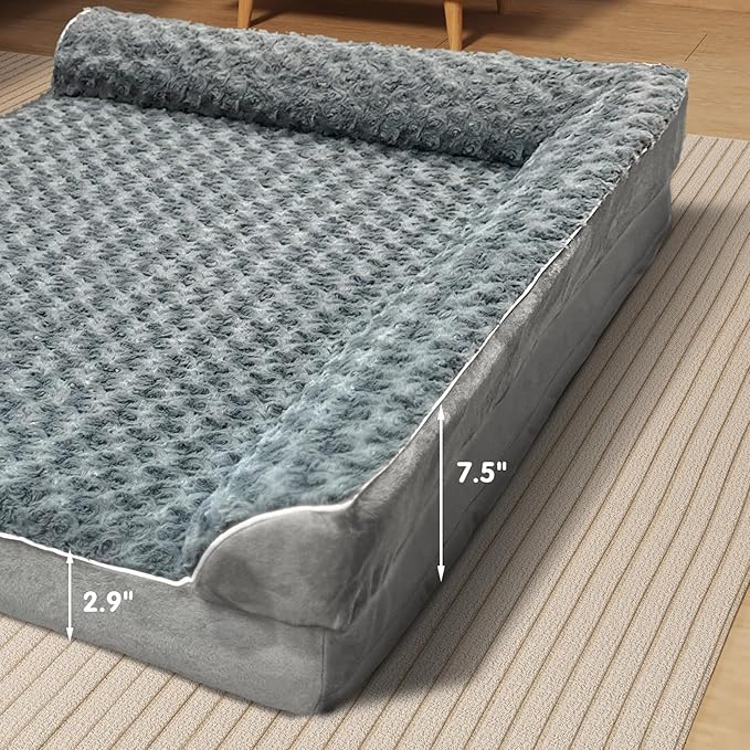 Orthopedic Dog Bed with Pillows,Large Memory Foam Dog Bed Sofa for Medium Large Dogs,Waterproof Washable Cover,Non-Slip Bottom,42x30x7.5Inch Supportive Pet Bed Couch,Bluish Grey