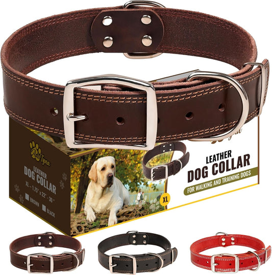 ADITYNA Heavy Duty Leather Dog Collar for Extra-Large Dogs - Soft and Strong Leather Collar for XL Breeds (Extra-Large: Fit 22" - 30" Neck, Brown)