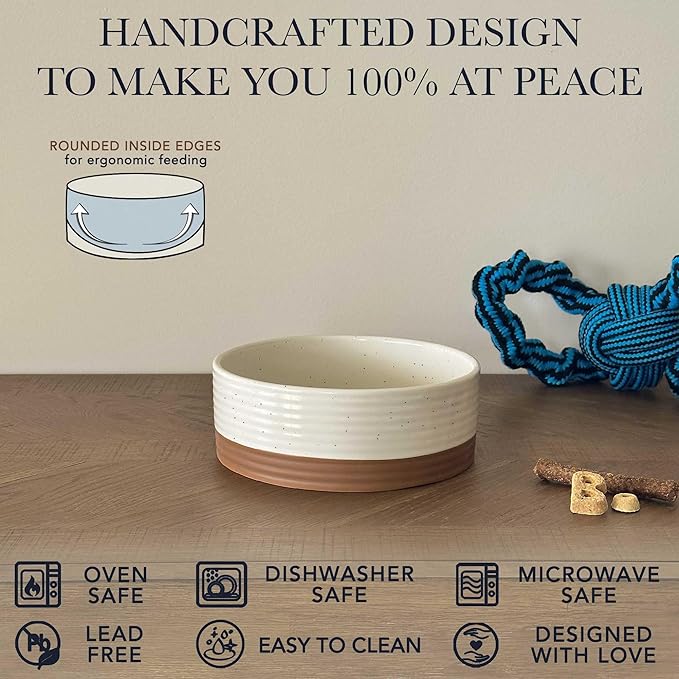 Mora Ceramic Pet Bowl Size Medium - Food/Water Dish for Large Puppies, Cats, Retrievers, Medium Sized Dogs, ect. 28oz or 4 Cups - Basic Bowls for Your Dog or Cat, Mix and Match for a Set - Vanilla