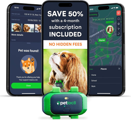 GPS Pet Tracker for Dogs - Dog Tracker Fits on Your Pets Collar, Waterproof, Smart App Controllable Geofencing and Pet Location History (Dog - 4 Months Included)