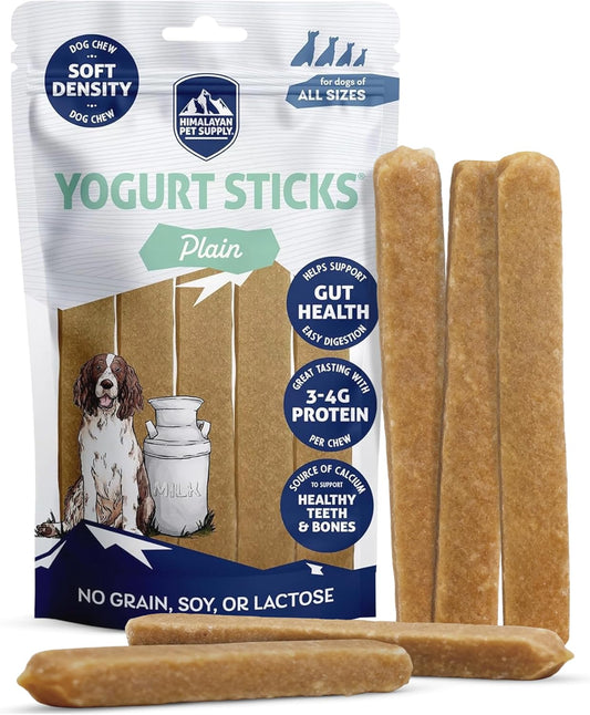 Himalayan Dog Chew Yogurt Sticks, Plain Flavored, Dog Treats With Prebiotics, Probiotics & Protein, Digestive Support, Lactose & Gluten Free, Natural Dog Treat for All Breeds, Made in America, 5 Count