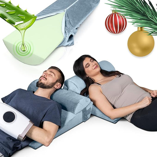 Lunix 4pcs Aloe Vera Infused Orthopedic Bed Wedge Pillow Set for Sleeping – Adjustable Post-Surgery Back, Leg & Knee Support, Acid Reflux & GERD Comfort, Memory Foam Head Pillows, Hot/Cold Pack, Gray