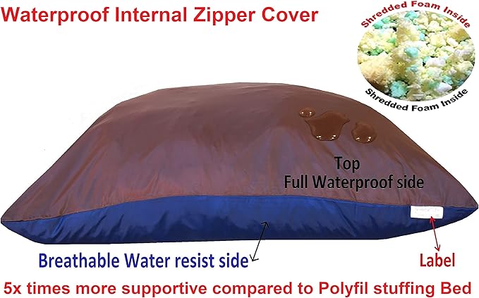 Dogbed4less Heavy Duty Shredded Memory Foam Pet Dog Bed Pillow with Waterproof Lining and Machine Washable Denim Cover, 40X35 Inch, Brown