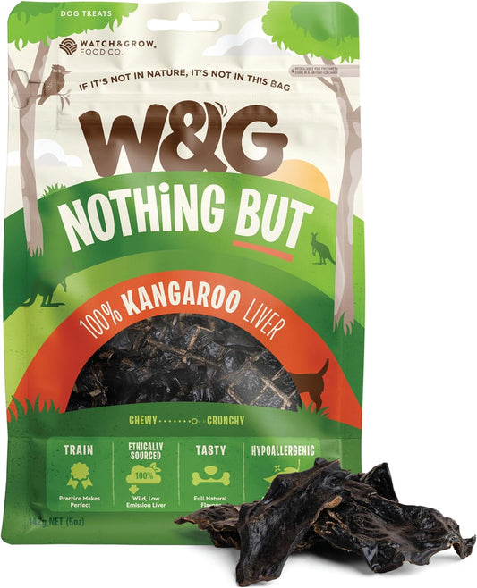 W&G Air Dried Kangaroo Liver, All Natural Low Fat Dog Treats Chews, Single Ingredient Jerky, Healthy Hypoallergenic Alternative for Training Rewards, Easy to Break, 5oz
