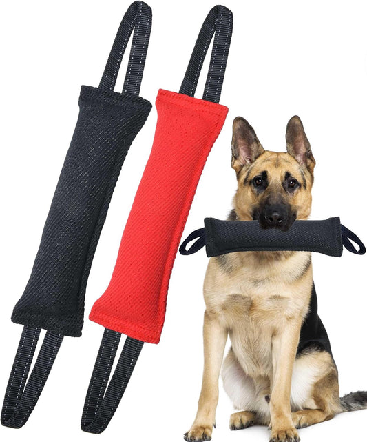 Clysoru Dog Tug Toy Dog，Double Pack Tough Jute Bite Pillow Training Equipment - Puppy to Large Dogs Interactive Toy. (Red Black)