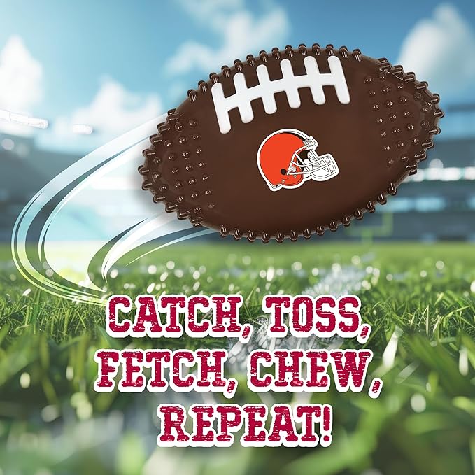 NFL Cleveland Browns Mega- Chew Hard Nylon Bacon-Flavored Dog Bone Football Chew Toy Interactive Tasty Fun Dog Chewy Toys Indestructible Strong Durable Tough Pet Biting Playtoy for Aggressive Chewers