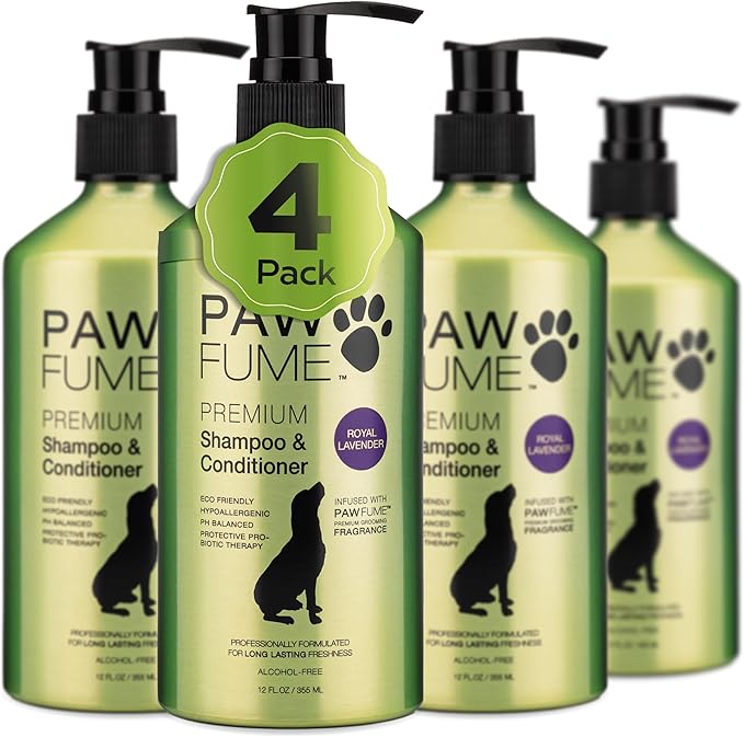 PAWFUME Dog Shedding Shampoo and Conditioner, Royal Lavender, 4-Pack – Nourish & Detangle for Silky Soft Coat – Probiotic, Deep-Cleaning, pH-Balanced – Salon-Quality Shedding Shampoo for Dogs