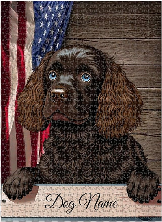 Custom Wooden Jigsaw Puzzles with Your Dog's Name on American Water Spaniel Art Print - 300 500 1000PCS Puzzles Game and Home Wall Decor