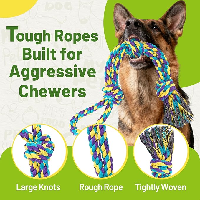 9-Pack Dog Rope Toys for Large Dogs – Strong Tug Toys for Aggressive Chewers, Ideal for Tug-of-War & Teeth Cleaning, Multi-Style Rope Set for Active Dogs
