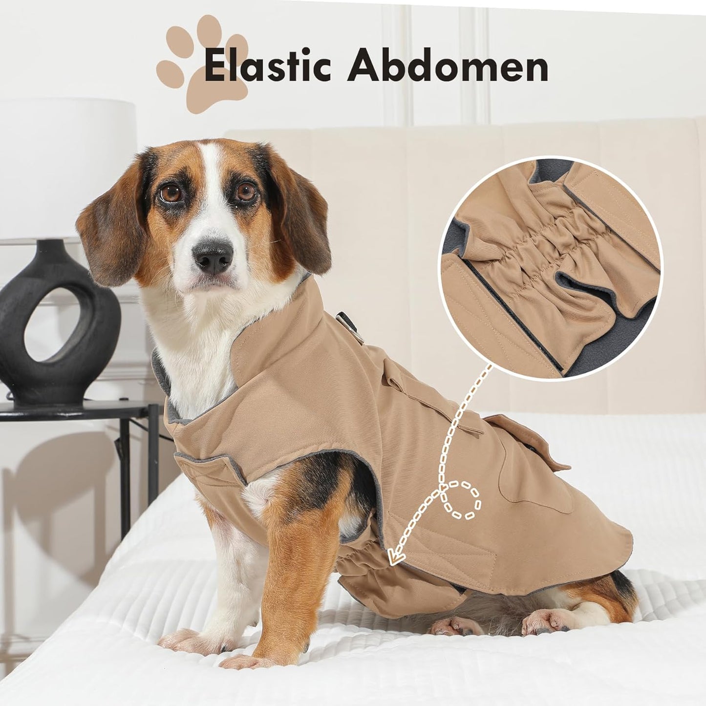 Workwear Style Dog Coats with Harness Built in for Small Dogs Windproof Warm Puppy Jacket with Storage Pockets for Cold Winter,LightBeige XXXL