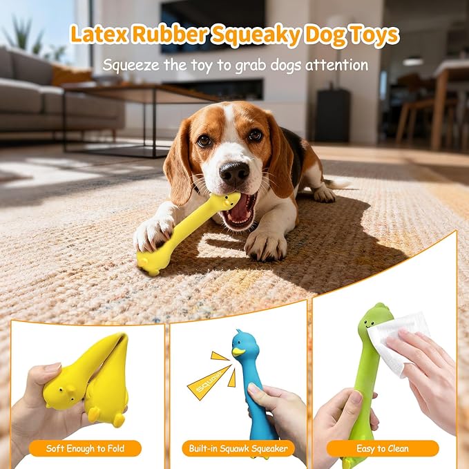 Latex Squeaky Dog Toys, 3 Pack Soft Rubber Dog Chew Toys, 8.7" Standing Stick Animal Pet Toy to Keep Them Busy, Interactive Fetch Squeak Toy for Puppy Small Medium Dogs