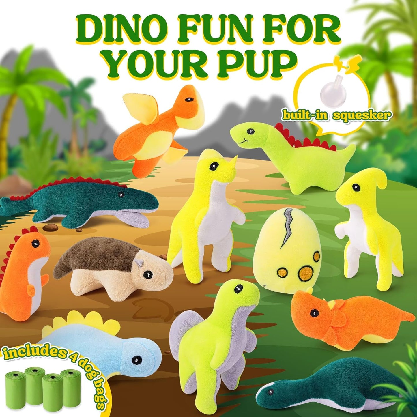 20-Pack Adorable Dinosaur Puppy Toys – Distinct Dino-Themed Squeaky Dog Toys for Small Dogs to Keep Them Busy, Interactive Chew Toys for Mental Stimulation & Gentle Teeth Cleaning