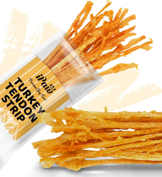 iPaw Turkey Tendons for Dogs, 100% Turkey and US Sourced Raw Material, Hypoallergenic, All Natural Human Grade Puppy Chew, Rawhide Alternative Dog Treats, 1 Unit/Pack Strip (Large)