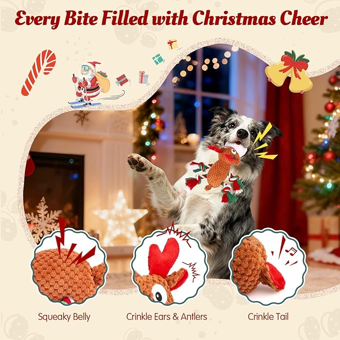 Plush Rope Reindeer Dog Toy – Durable Squeaky Tug Toy for Small, Medium & Large Dogs, Interactive Chew & Fetch Puppy Toy