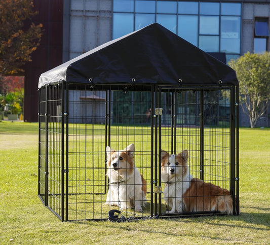 Outdoor Dog Kennel Steel Ideal Dog Fence for Small Dogs Anti-Rust Coating Cage with Roof All Weather Resistant Dog House with Double Locks(50"x48"x54")