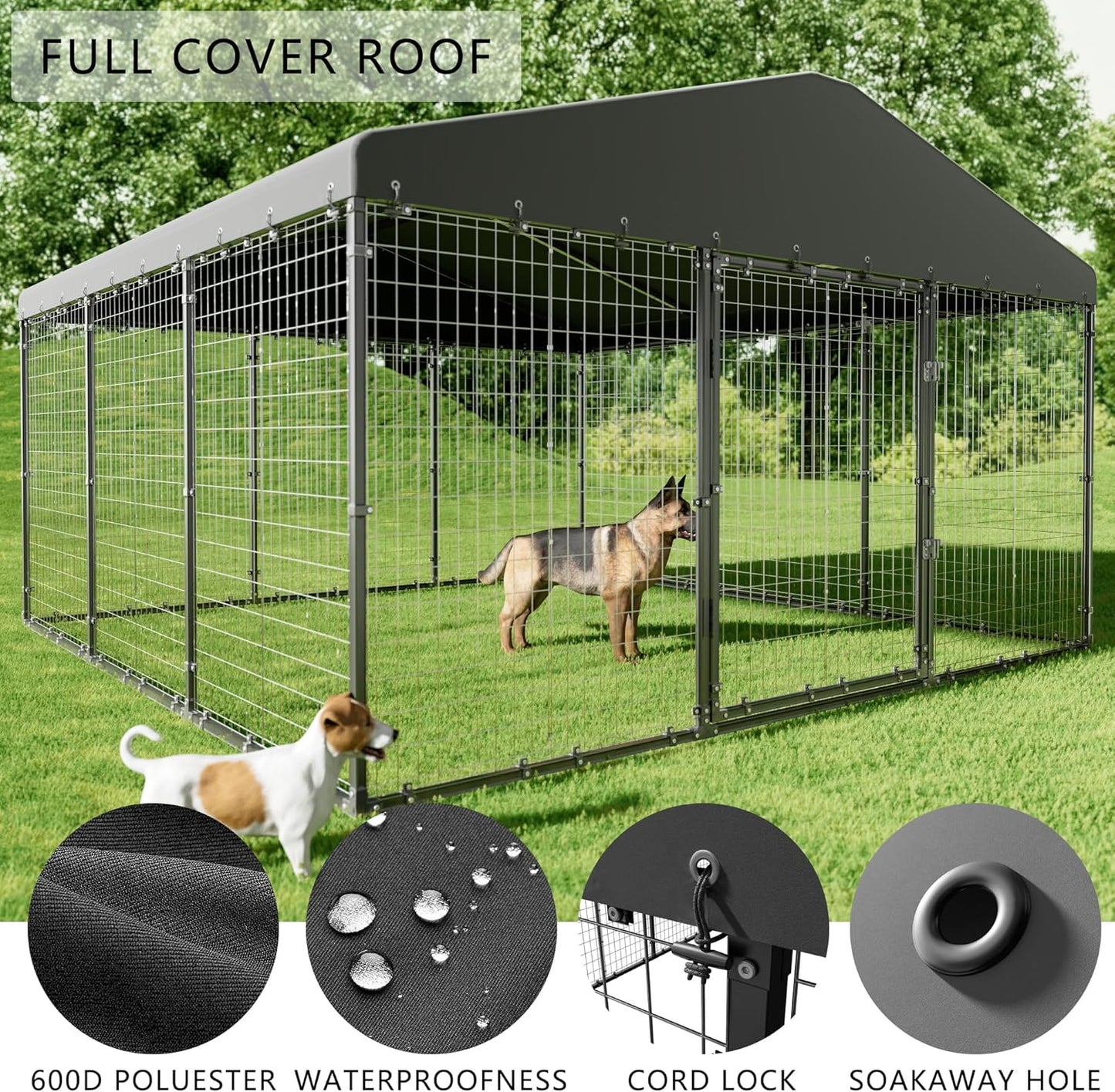 Dog Kennel Outdoor, 10x10x6 FT Heavy Duty Dog Pens Outside with UV & Water Resistant Roof, Large Dog Fence for Yard Metal Chicken Run with Double Locks