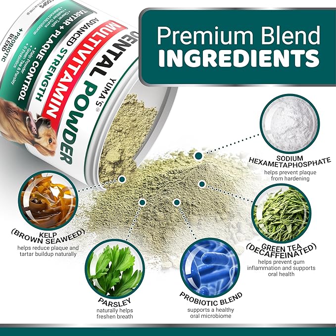 Advanced Dog Dental Powder, Breath Freshener with Multivitamin, Dog Teeth Cleaning, Bad Breath & Tartar and Plaque Off Remover for Dogs Probiotics lab co, Pet Oral Care - Vitamins and Supplements