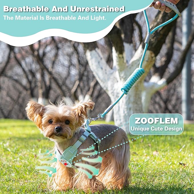Dog Harness with Leash Set, Puppy Soft Vest No Choke No Pull, Adjustable Neck and Chest, Lightweight Harness and Anti-Twist Pet Leash Combo for Small to Medium Dogs (Green, L-Large)