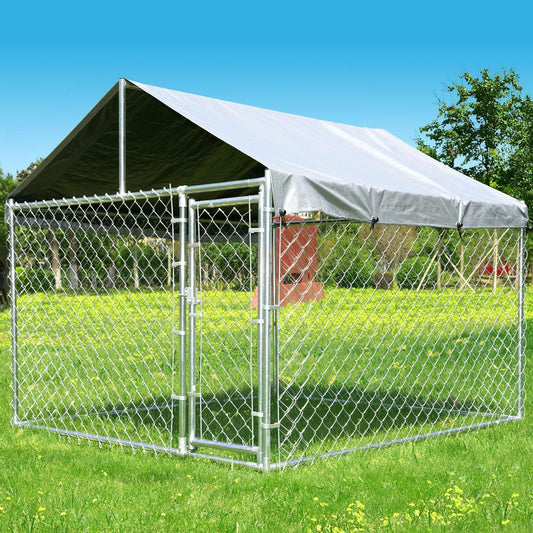 Large Dog Kennel Outdoor, Outside Dog Run Enclosure Heavy Duty Galvanized Steel Chain Link Metal Dog Pen House with Lockable Door and Water-resistant Roof, for Medium and Large Dogs(6.76'x6.76'x5.65')
