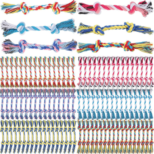 100 Pieces Knot Rope Dog Toys Multi Color Puppy Chew Toy Cotton Puppy Toys Dental Dog Teething Toys 2 Knot Dog Tug for Small and Medium Dogs Aggressive Chewers Supplies