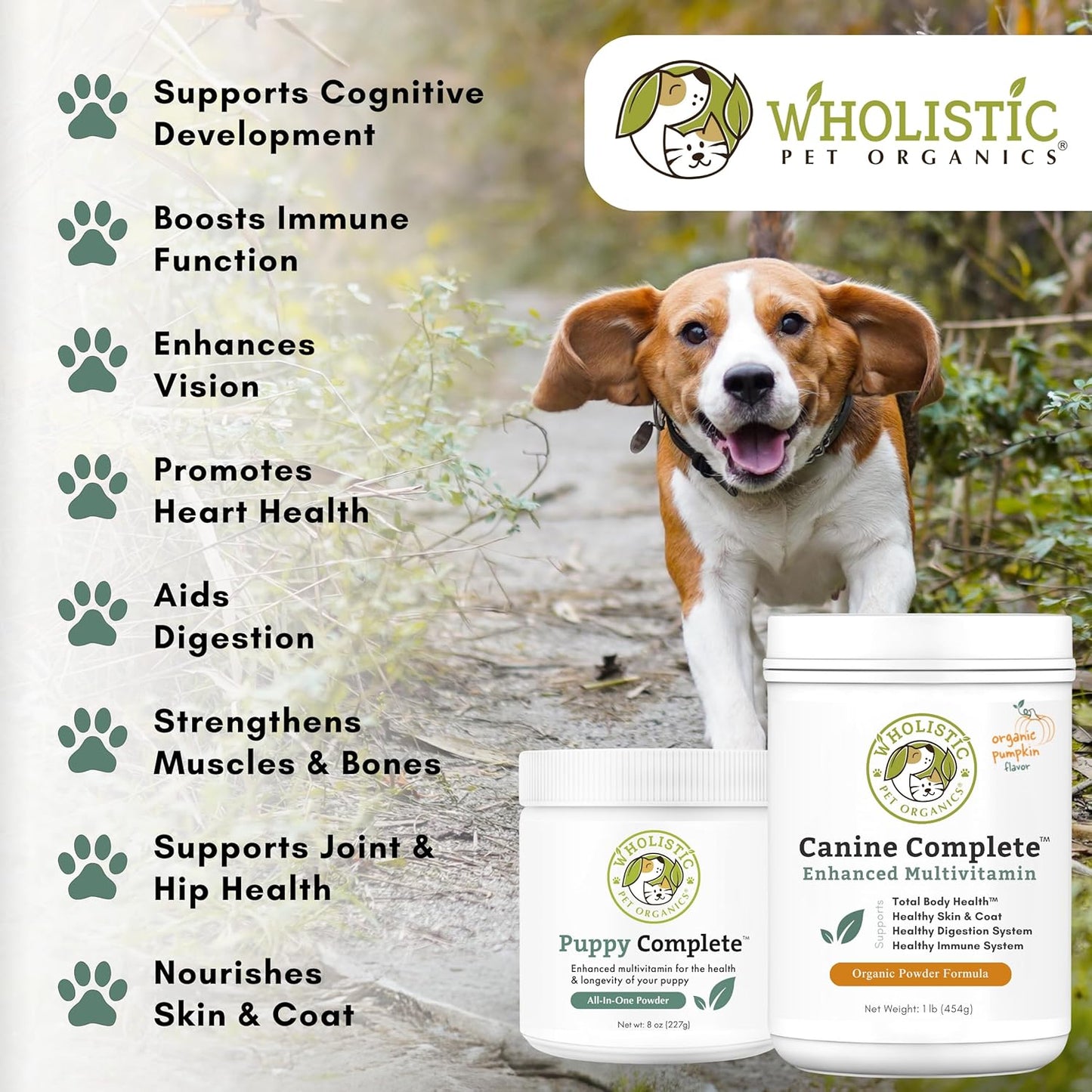 Wholistic Pet Organics Puppy Complete - Dog Multivitamin Powder - 1 Lb - Daily Dog Vitamins & Supplements for Homemade Food - Immune System, Skin, Coat & Overall Health - Small and Large Breed Puppies