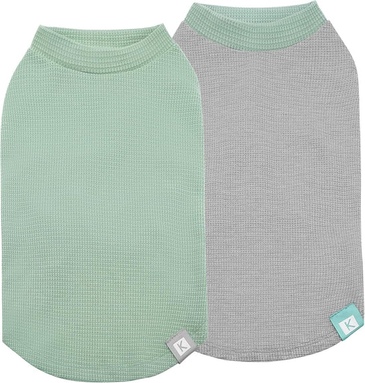 KYEESE 2Pack Dog Shirts Waffle for Small Dogs Stretchy Pet T-Shirts Lightweight Dog Tank Top Sleeveless Dogs Vest Breathable, Large, Green+Grey