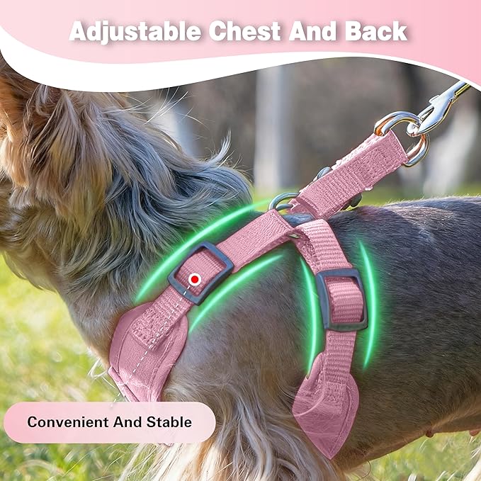 Dog Harness with Leash Set, Puppy Soft Vest No Choke No Pull, Adjustable Neck and Chest, Lightweight Harness and Anti-Twist Pet Leash Combo for Small to Medium Dogs (Pink, L-Large)