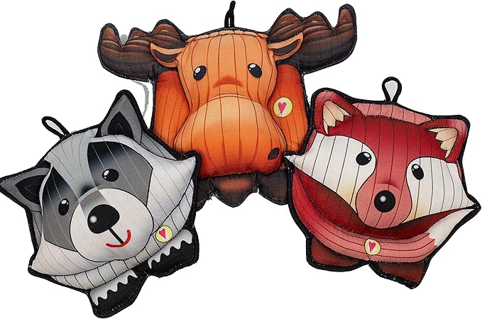 HuggleHounds HuggleTuff Plush Dog Toys - Dog Stuffed Animal Toy, Puppy Toys, Squeaky Dog Toy for Small & Medium Dogs, Durable Plush to Keep Them Busy - Puffies Woodland Friends (3 Count)