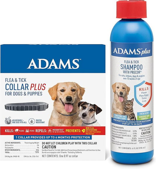Adams Plus Flea Collar + Shampoo Bundle