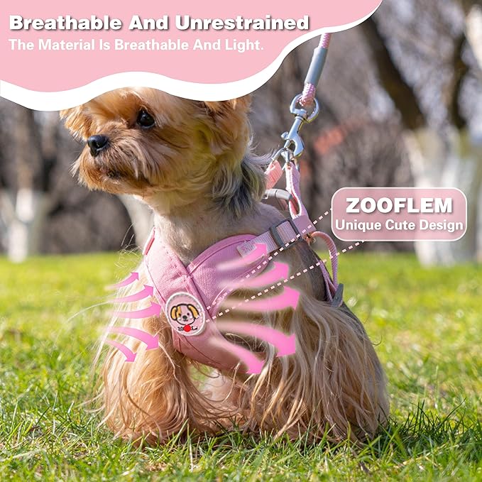 Dog Harness with Leash Set, Puppy Soft Vest No Choke No Pull, Adjustable Neck and Chest, Lightweight Harness and Anti-Twist Pet Leash Combo for Small to Medium Dogs (Pink, L-Large)