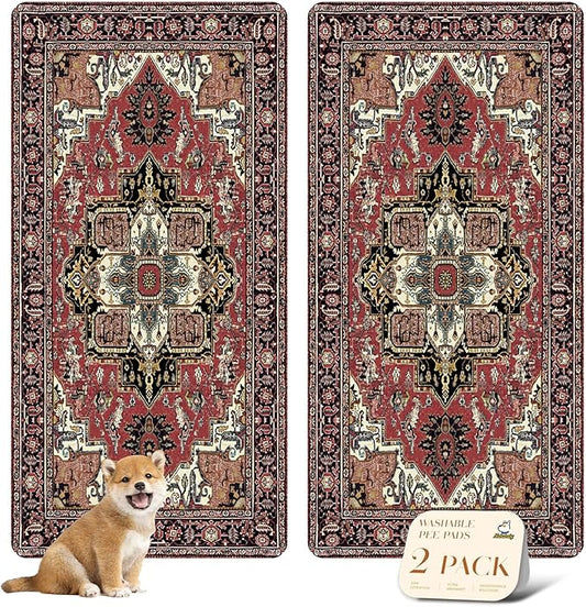 nunubaby Washable Pee Pads for Dogs, Stylish, Non-Slip and Leak-Proof Pee Pads. Reusable Potty Pads for Dogs for Crates and Floors.(Red/Rect, 36" x72" )