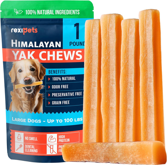 100% Natural Yak Cheese Himalayan Made Dog Chews All Breeds - Lactose Free Yak Chew for Small Medium & Large Dogs - Dental Cleaning Dog Chews for Aggressive Chewers - Long Lasting Odor & Gluten Free