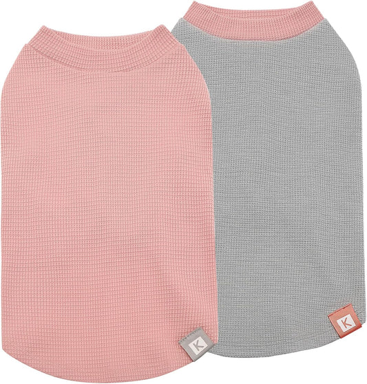 KYEESE 2Pack Dog Shirts Waffle for Small Dogs Stretchy T-Shirts Lightweight Tank Top Sleeveless Dog Vest Breathable, X-Large, Pink+Grey