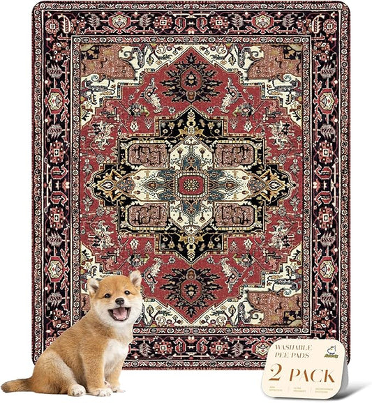 nunubaby Washable Pee Pads for Dogs, Stylish, Non-Slip and Leak-Proof Pee Pads. Reusable Potty Pads for Dogs for Crates and Floors.(Red/Rect, 31" x36" )